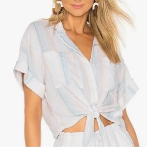 ANTHROPOLOGIE Cloth & Stone Pastel Linen Tie-Front Cowl Sleeve Button Down Shirt